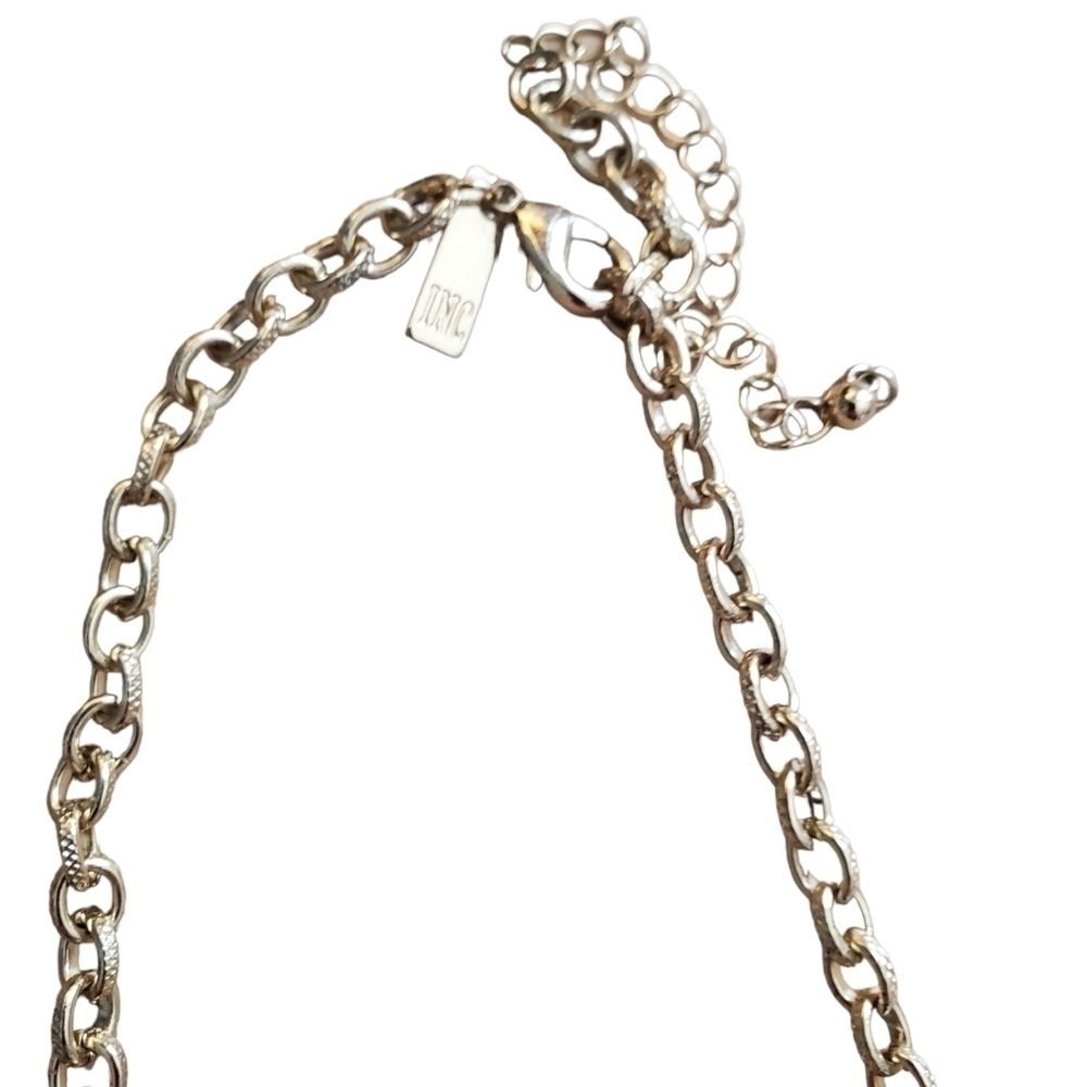 Inc Chunky Statement Necklace Gold Tone Cream and Clear - Picture 2 of 5